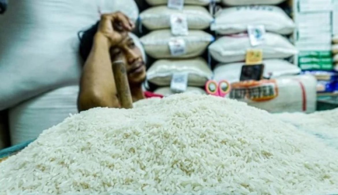 Ilustrasi pedagang pusing harga beras terus melambung tinggi.