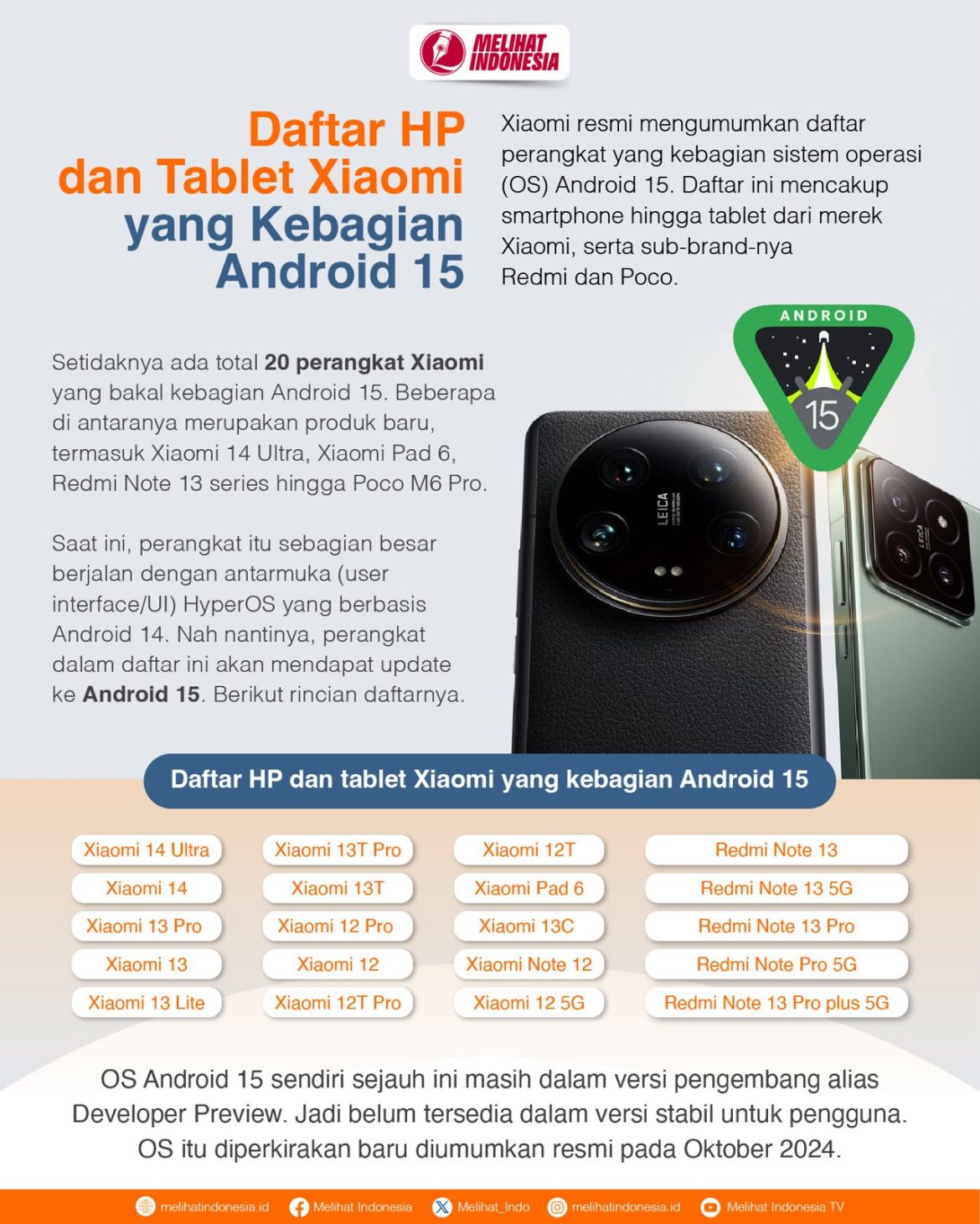 daftar hp dan tablet xiaomi gunakan android 15