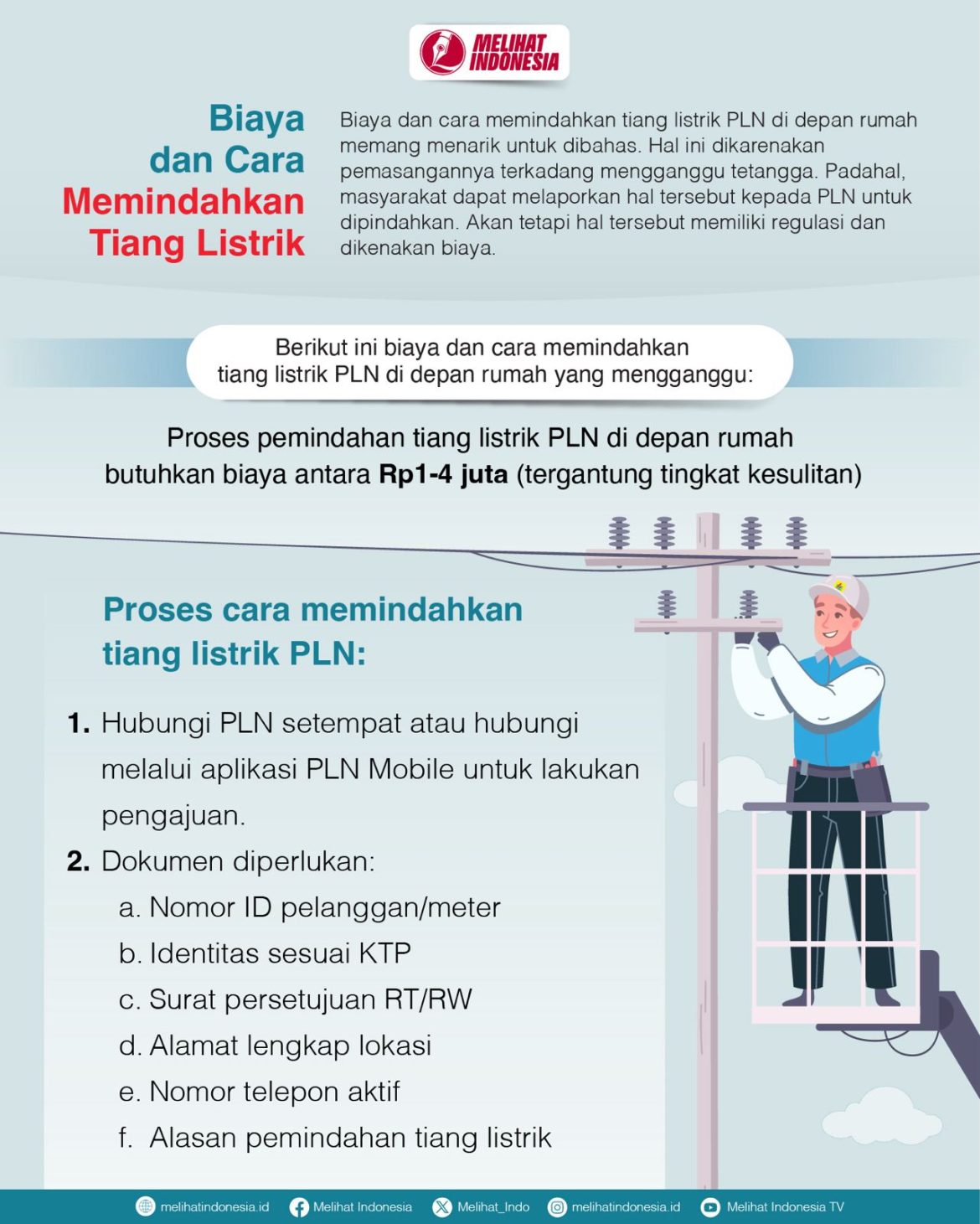 Cara dan biaya memindahkan tiang listrik.