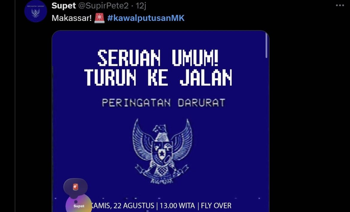 Tagar #KawalPutusanMK trending, Kamis (22/8/2024). Selain itu, berbagai elemen masyarakat juga menyerukan aksi demonstrasi turun ke jalan.