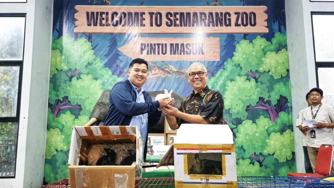 Direktur Semarang Zoo, Bimo Wahyu Widodo (kanan) menerima secara simbolis hibah bantuan satwa.